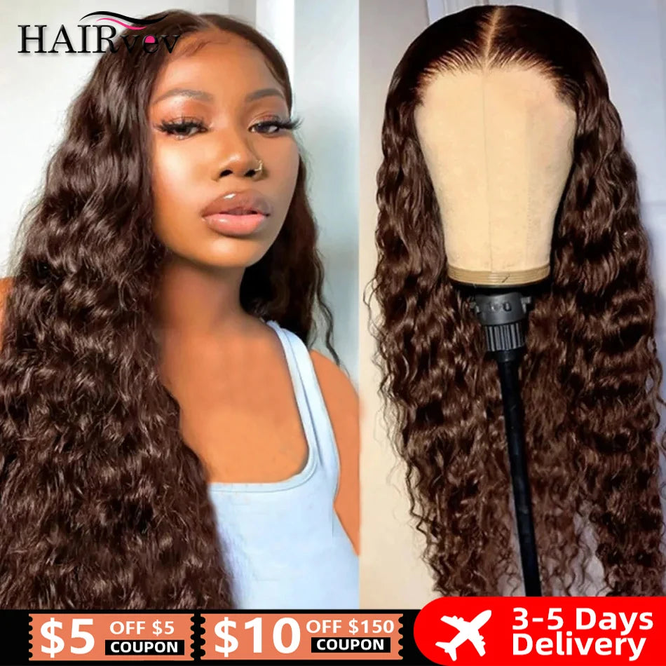 Chocolate Brown Curly Lace Front Human Hair Wigs 13x4 13x6 Brazilian Deep Wave Transparent HD Lace Frontal Wig 4x4 Glueless Wigs Shopifynow