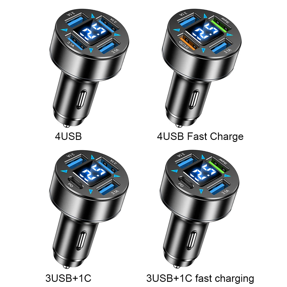 66W Car Charger 4-Port Fast Charging Blue Light Power Socket QC 3.0 Phone Charge Adapter in Car for Xiaomi iPhone Samsung Shopifynow
