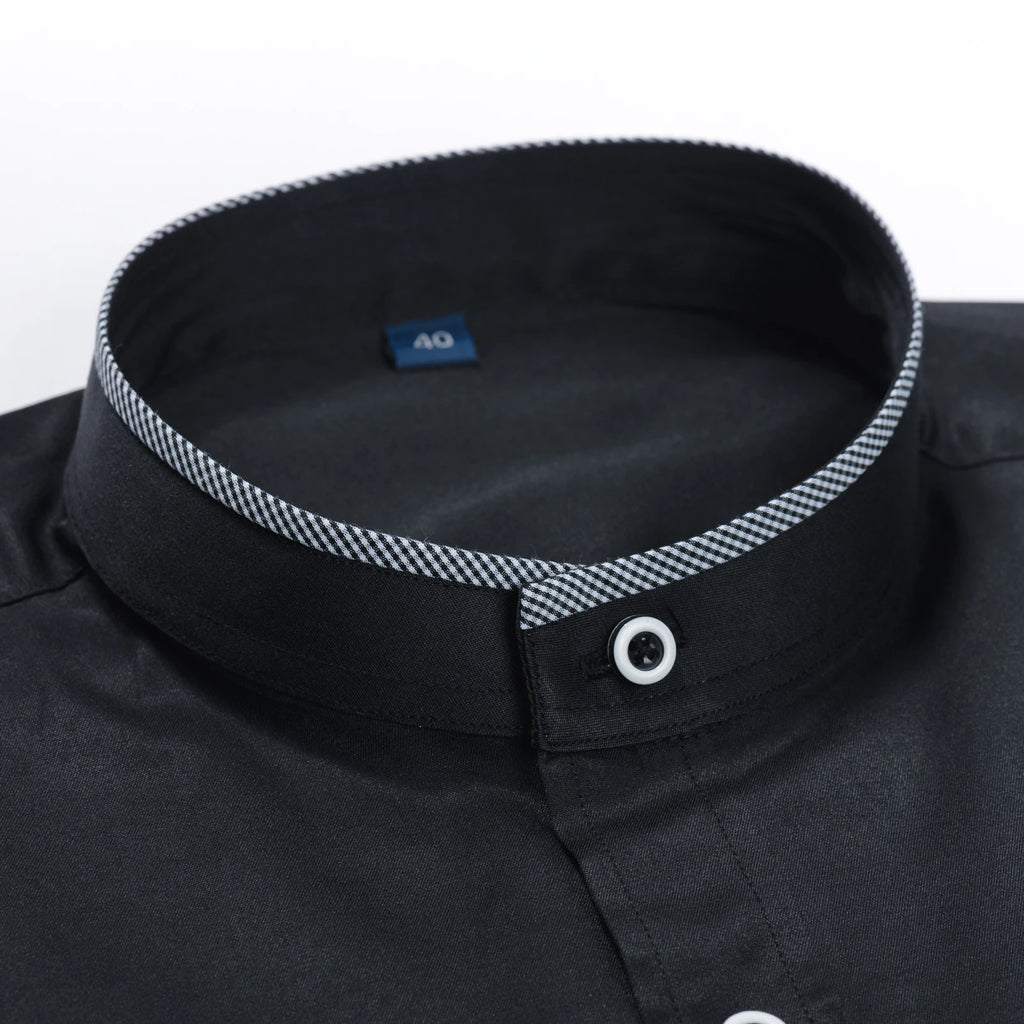 Men's Banded Collar Dress Shirts with Pocket Long Sleeve Mandarin Collar Versatile Shirt Solid Shirt For Business Activities Shopifynow