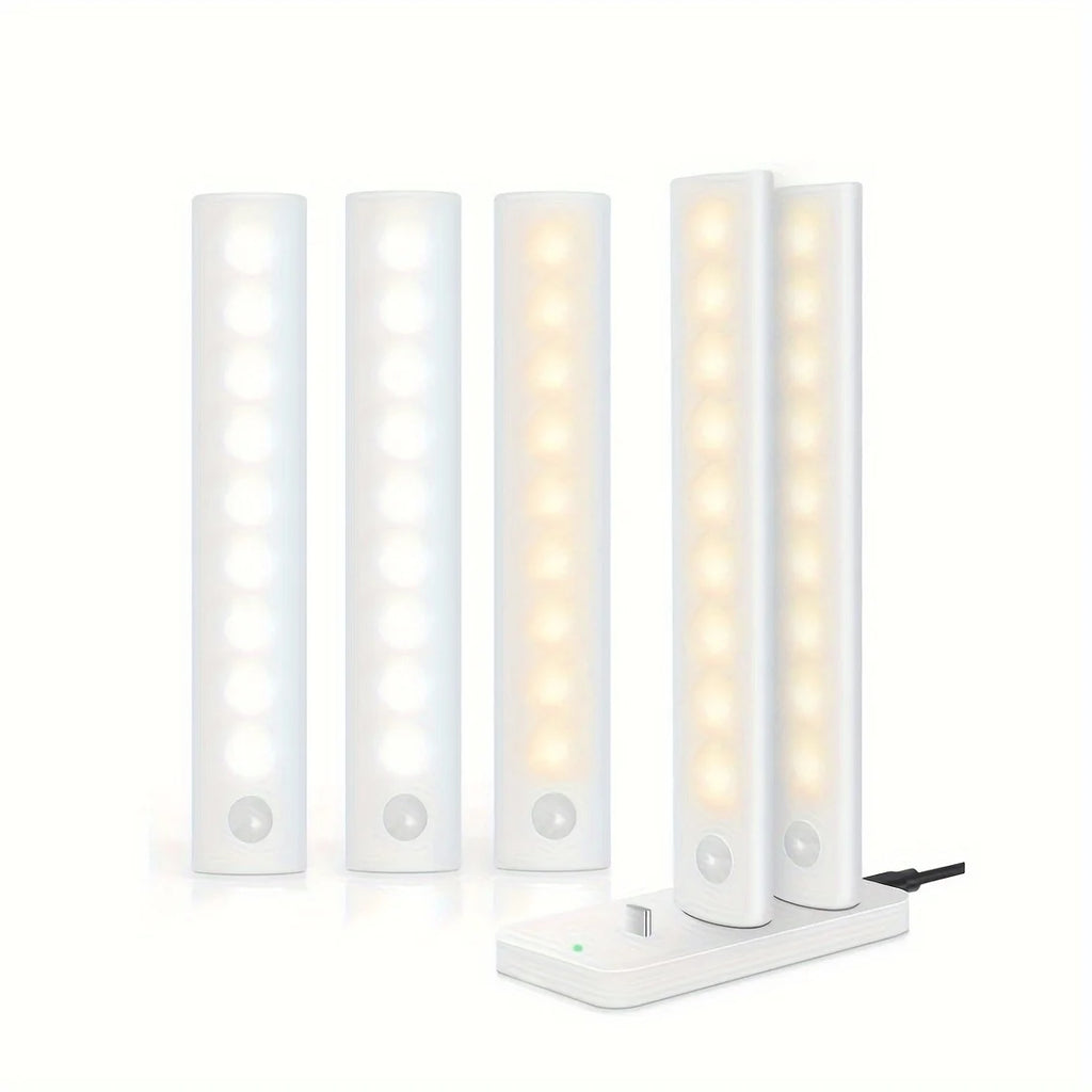 5-Piece LED with Charging Station, Under Cabinet Motion Sensor Lights, USB-C Rechargeable, White Light/Warm Light