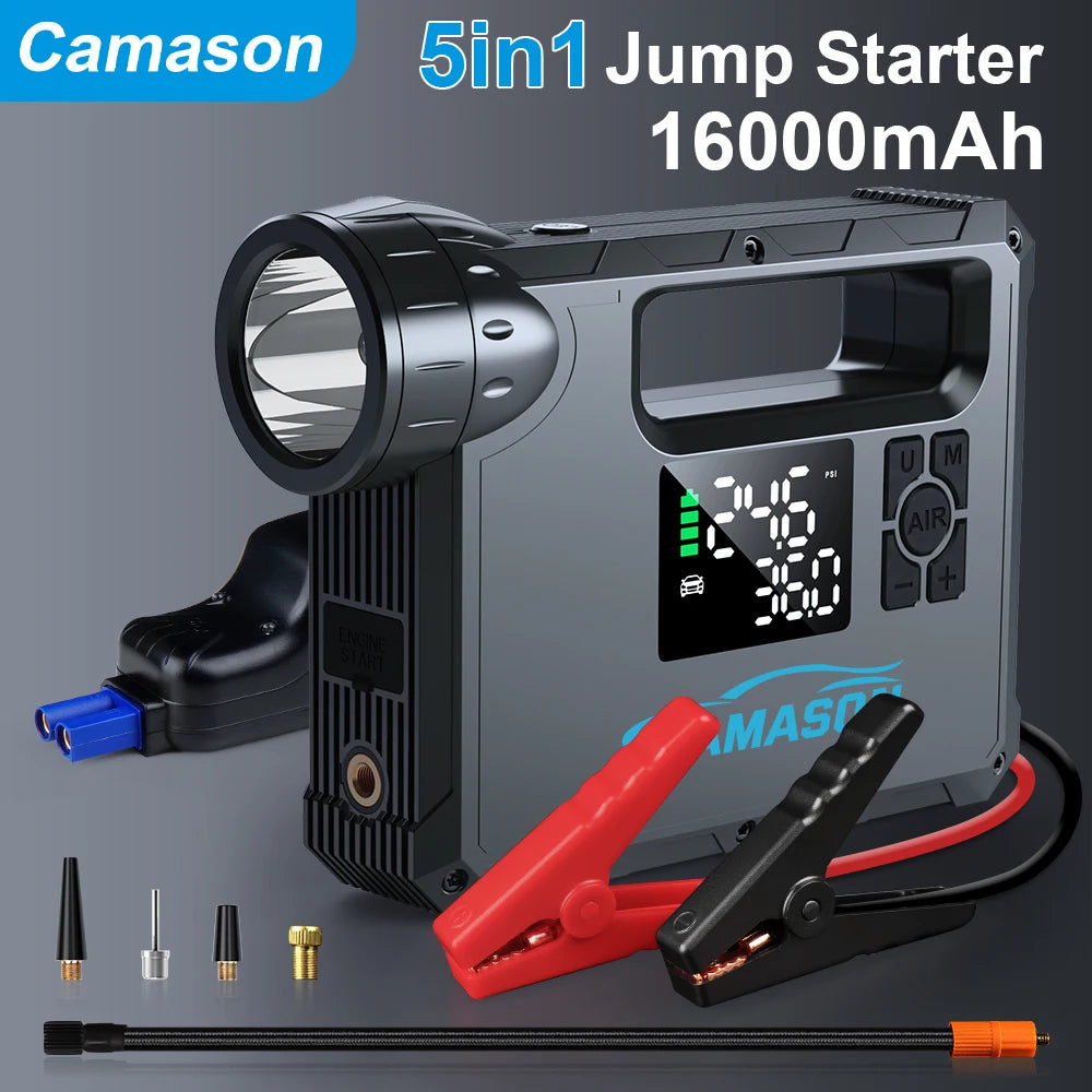 5 in 1 Car Jump Starter with air Compressor Portable Flashlight Starting Device Power Bank Battery Automotive Booster start - Shopifynow