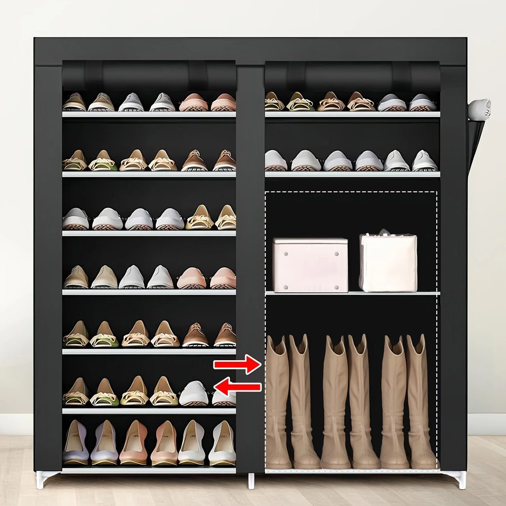 6-layer double row shoe rack with dust cover, easy to assemble and store shoes, black plastic design, 12 grid storage rack Shopifynow