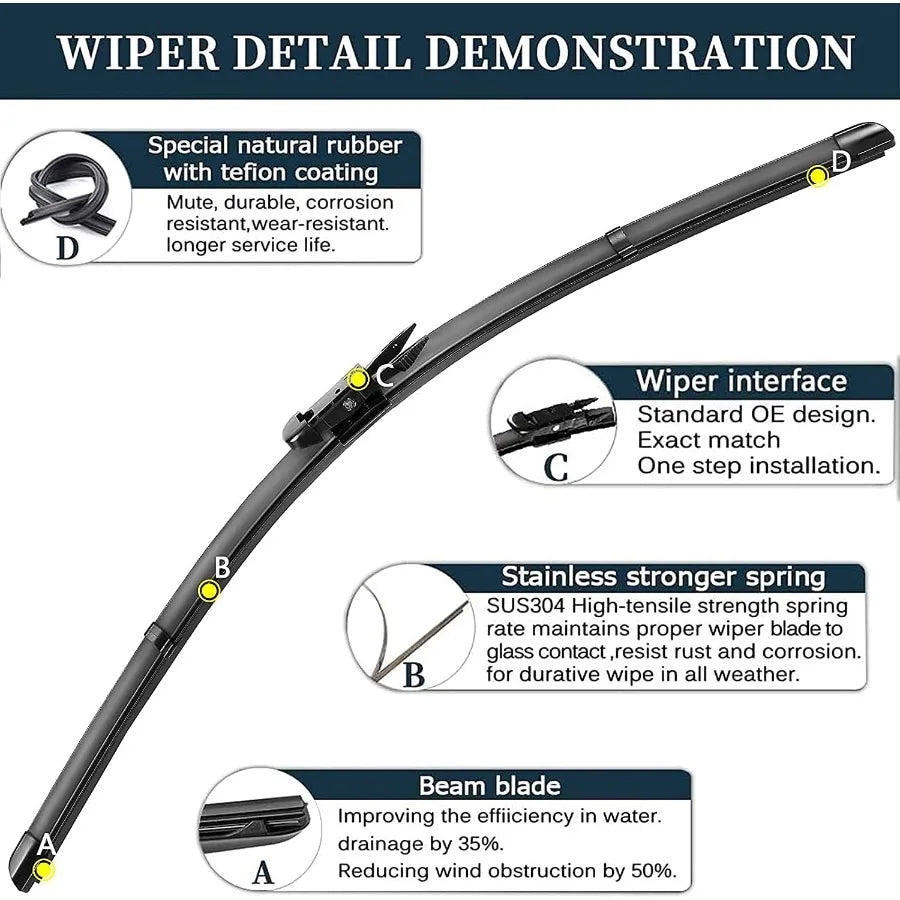 28+28 Windshield Wipers with 12 Inch Rear Wiper Blade Replacement for  Focus 20122018 Models Enhanced Visibility in Rain and Sn