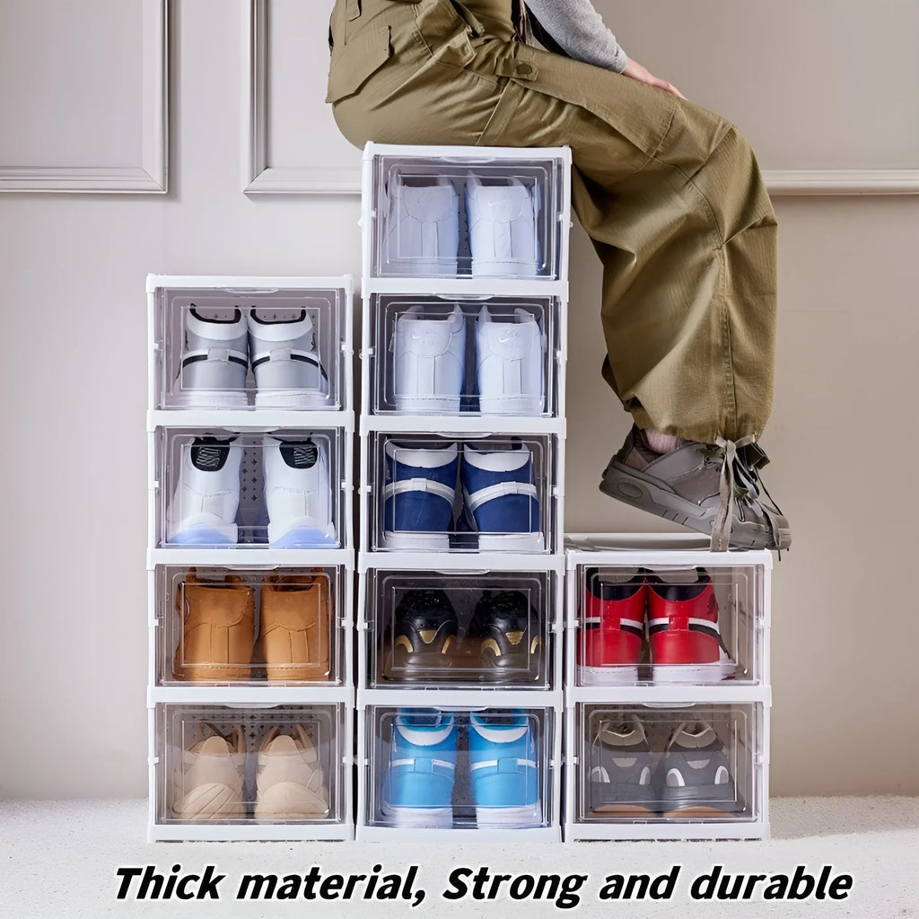 6 Layers Shoes Box Foldable Transparent Sneaker Shoe Storage Organizers Box Stackable Dustproof High-top Cabinet Shoe Rack Shelf - Shopifynow