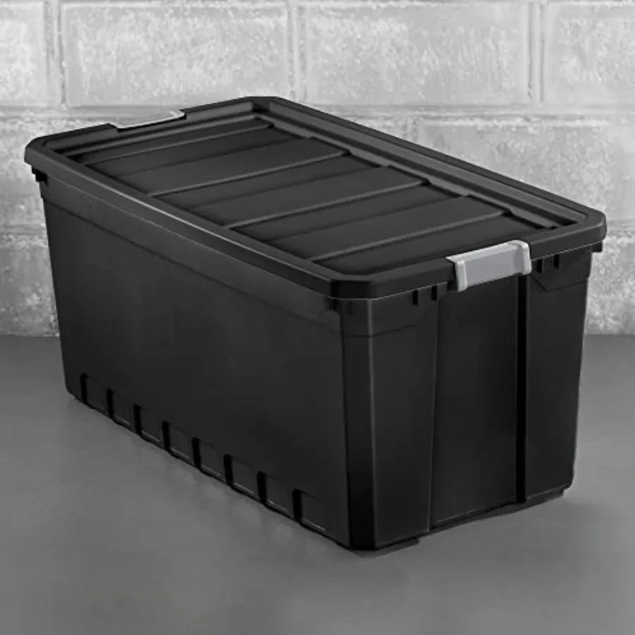 50Gallon Large Stackable Rugged Industrial Storage Tote Container with Gray Latching Clip Lid for Garage Attic Worksite or Camp Shopifynow