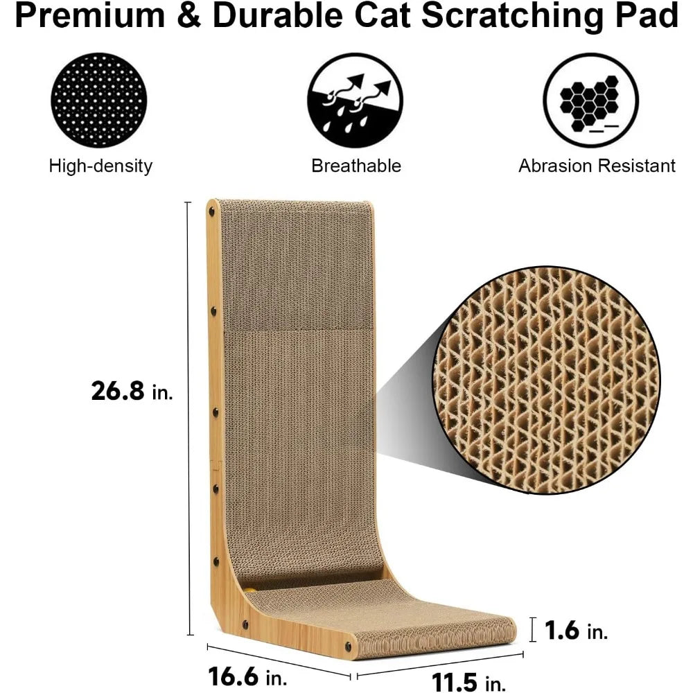 FUKUMARU Cat Scratcher, 26.8 Inch L Shape Cat Scratch Pad Wall Mounted, Cat Scratching Cardboard with Ball Toy for Indoor Cats,