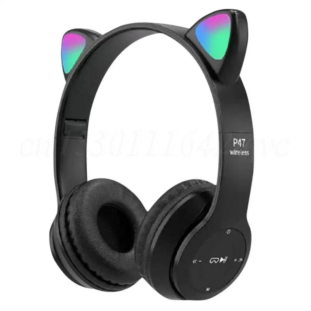 Wireless Headphones Cat Ear Gaming Headset Glow Light Bluetooth-Compatible Helmets Cute Over-Ear Headsets for Kids and Adult Shopifynow