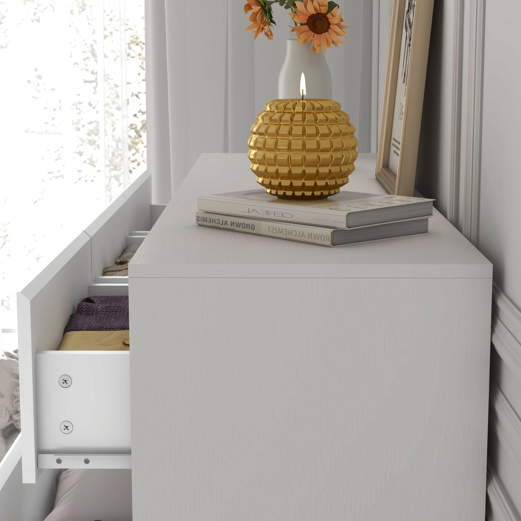 7 Drawer Dresser for Bedroom, 55 Inch Modern Dresser with High Gloss Drawers, Large Wood Chest of Drawer, White/Black Shopifynow