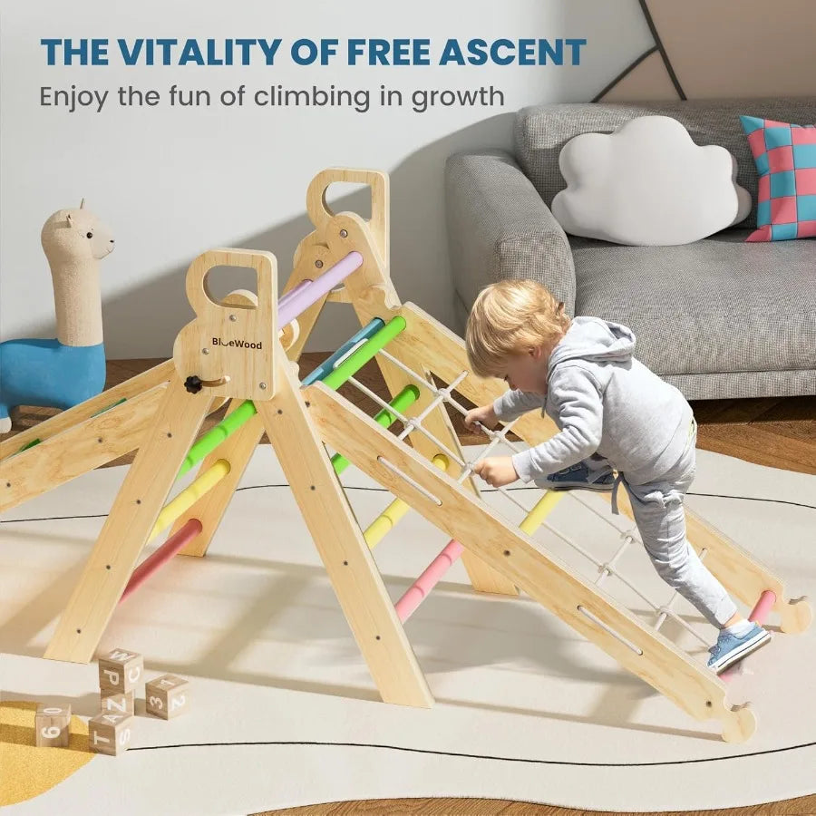 8-in-1 Pikler Triangle Climbing Set Toddler Toys Indoor Baby Jungle Gym Climber Playground for Kids - Rainbow Shopifynow