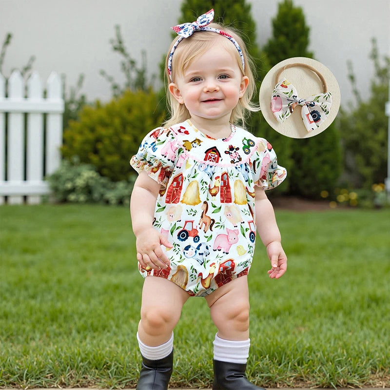 Adorable Toddler Floral Print Sleeveless Romper with Matching Bow Headband Set for Summer Outings and Playdates Shopifynow