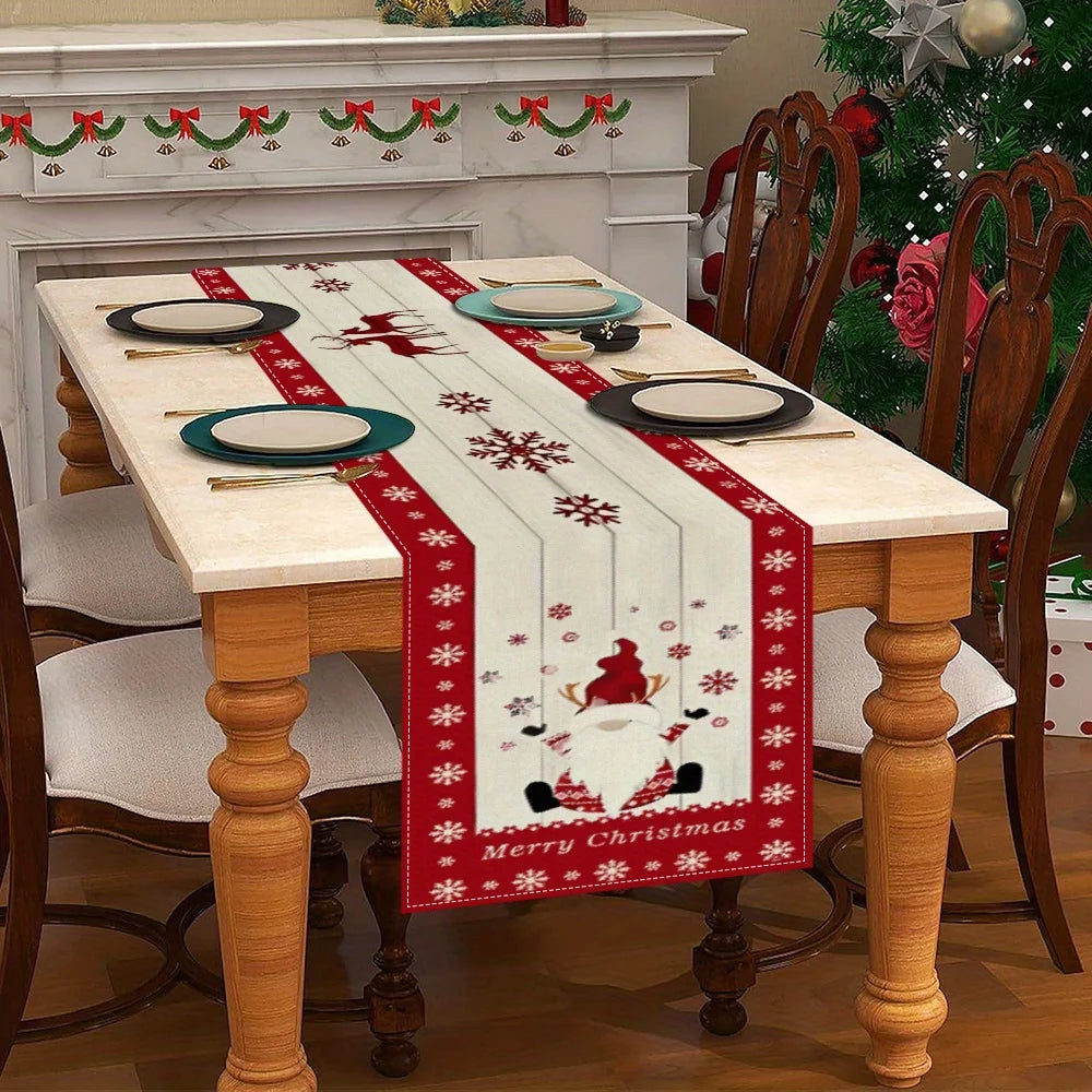 Christmas Table Runner with Santa Claus, Snowflake & Reindeer Pattern, Multiple Sizes, for Christmas Home Decoration and Gifts Shopifynow