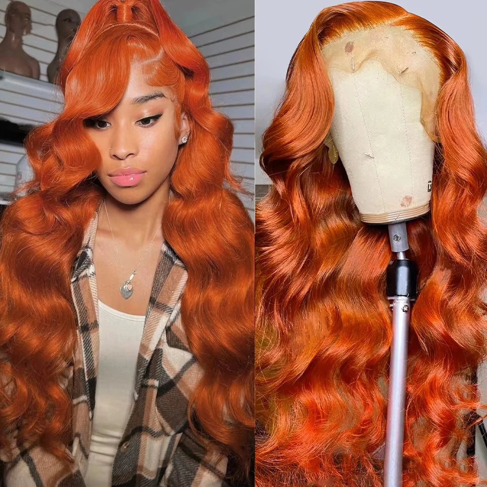 Ginger Orange 13x6 HD Lace Front Wigs Human Hair Wig Body Wave 13x4 Lace Frontal Wigs Colored Transparent Lace Wig For Women Shopifynow