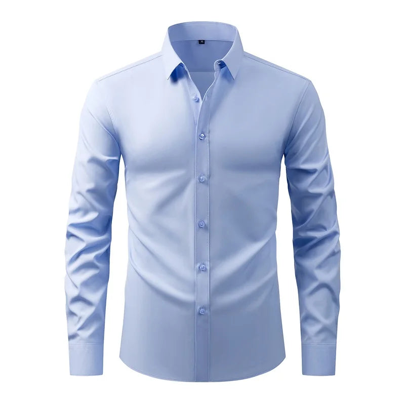 Men s Classic Button-Down Shirt with Long Sleeves Solid Color Casual Business Top for Spring Streetwear and Beach Vacation Shopifynow