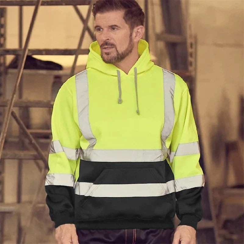 Men s Winter Reflective Hoodie Sweatshirts Long Sleeve Geometric Pattern Casual High Visibility Tops with Side Zipper Shopifynow