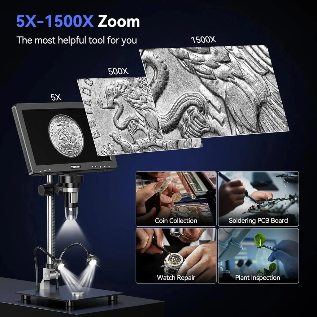 DM9 Max 10.1" HD IPS HDMI Digital Microscope 1500X 20MP Coin Microscope for Error Coins LCD Soldering Magnifier for Adult Shopifynow