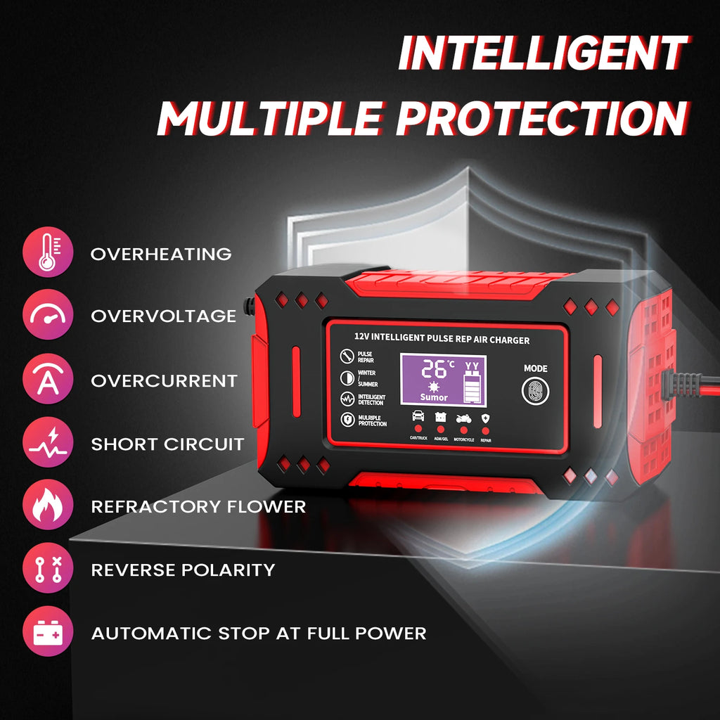 6A 12V Repair LCD Display Intelligent Car Battery Charger Car and Motorcycle Battery Charging Unit Lead-Acid Battery