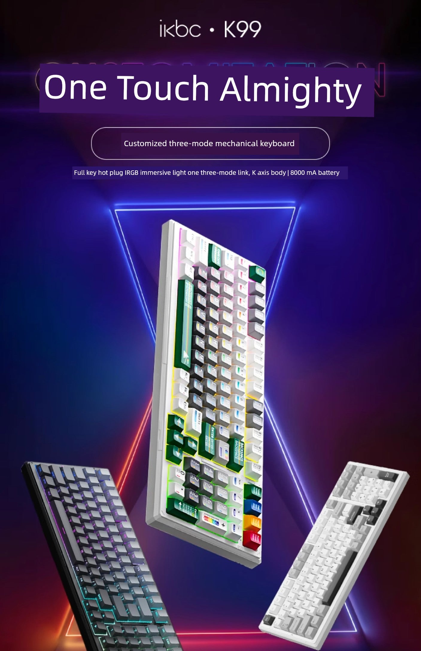 Ikbc Mechanical Keyboard K99 Non-Customized Three-Mode Bluetooth Wireless Keyboard E-Sports Games Office Keyboard Backlight Shopifynow