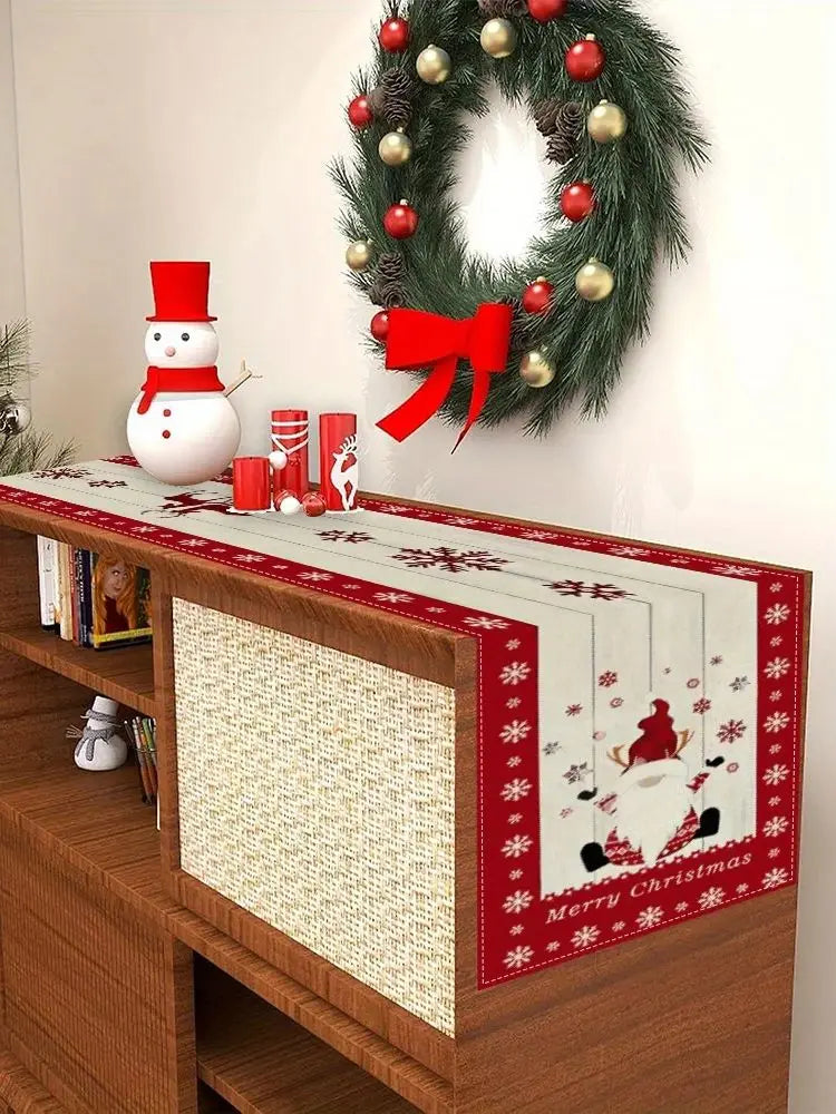 Christmas Table Runner with Santa Claus, Snowflake & Reindeer Pattern, Multiple Sizes, for Christmas Home Decoration and Gifts Shopifynow