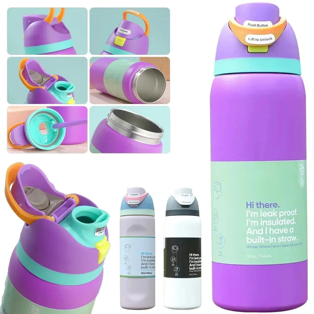 32OZ Vacuum Insulated Water Bottle with Straw Stainless Steel Water Bottle for Outdoor Sports Camping Hiking Thermal Cup Shopifynow