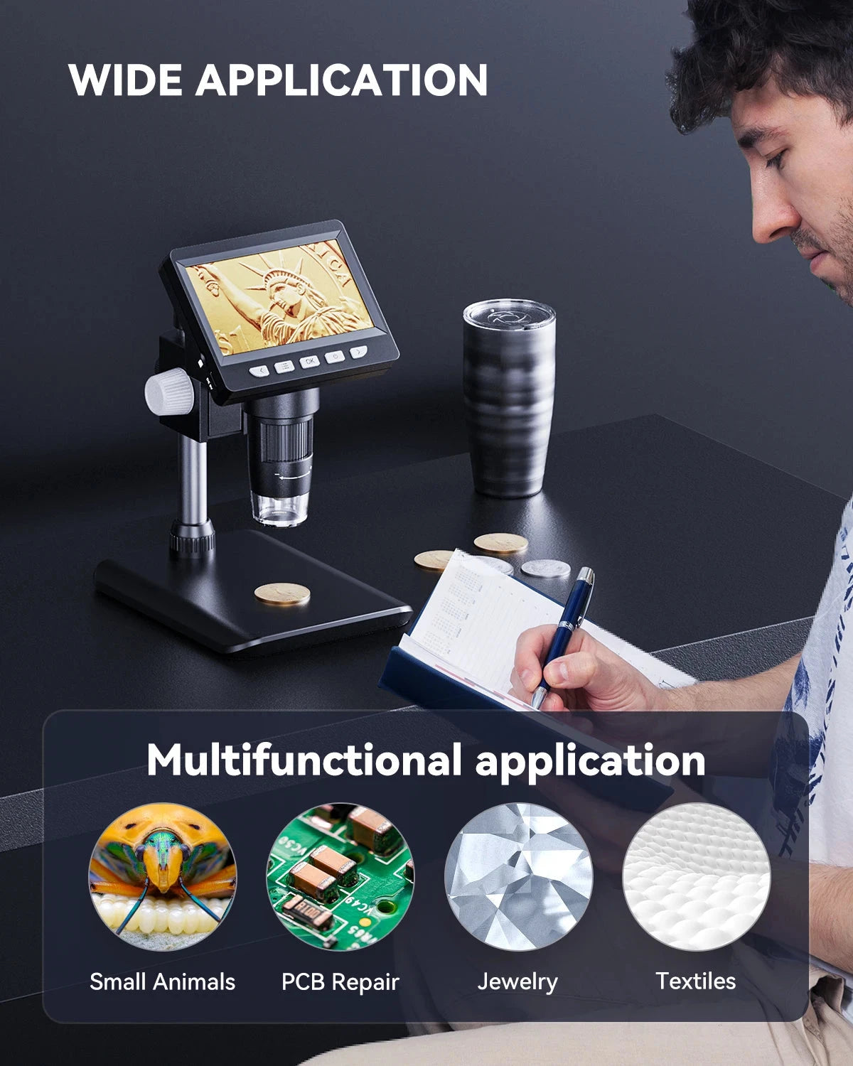 Digital Microscope 4.3" IPS USB Coin Microscope 1000X Magnification 2MP Ultra-Precise Focusing Soldering Microscopes for Repair Shopifynow