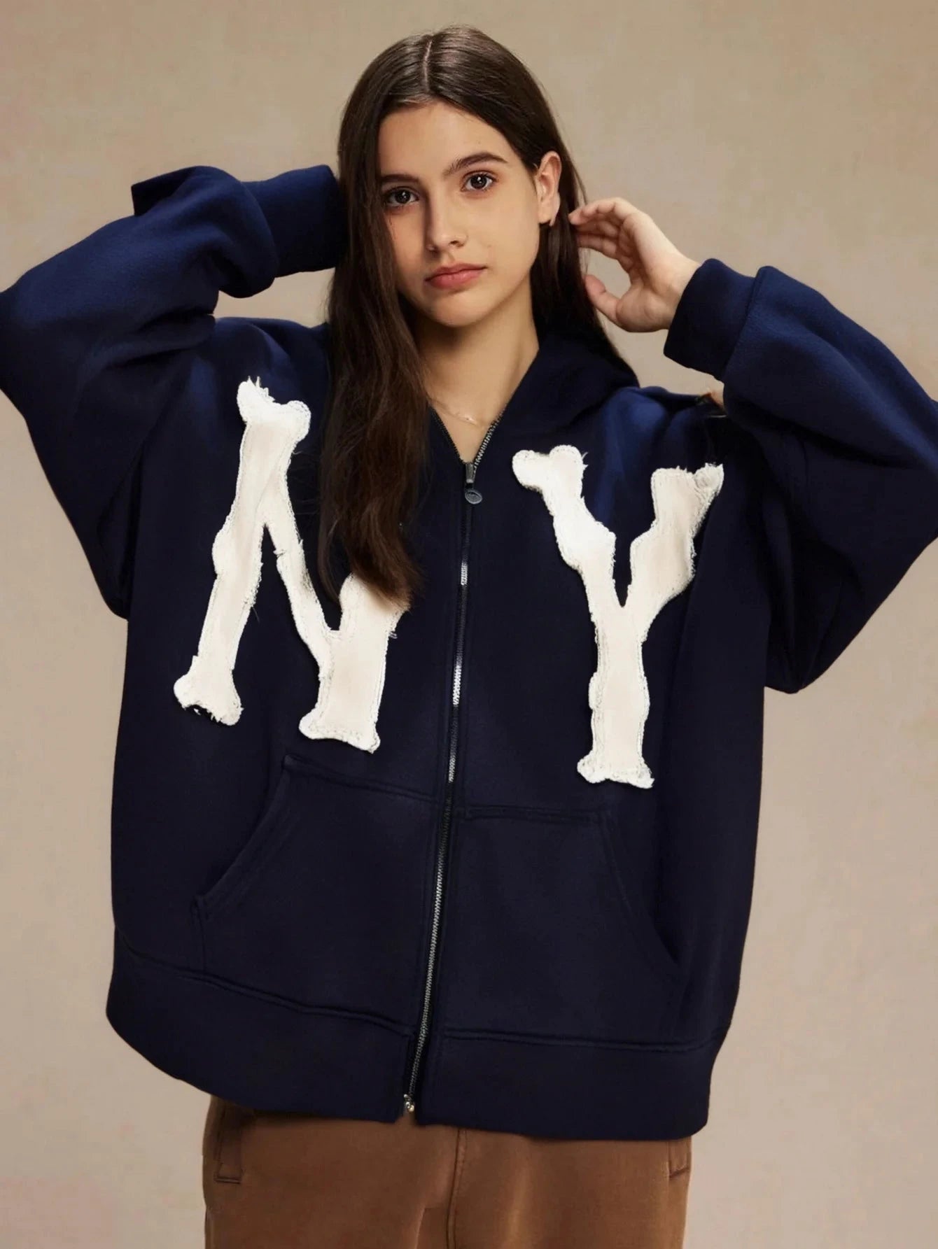 Men Letter Embroidery Hoodies Gothic Graphic Sweatshirt Overszie Y2K Hip Hop Streetwear with Zip Up Shopifynow