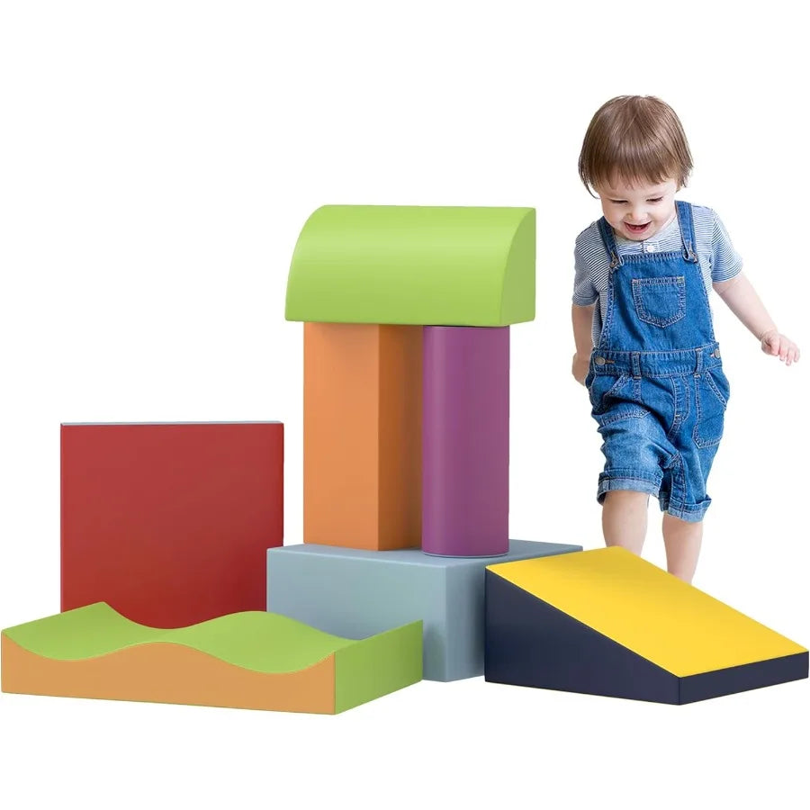 7 Piece PU Leather Soft Play Climbing for Toddlers, Baby Colorful Soft Play Gym Toys Indoor, Modular Crawling & Climbing Play Se Shopifynow
