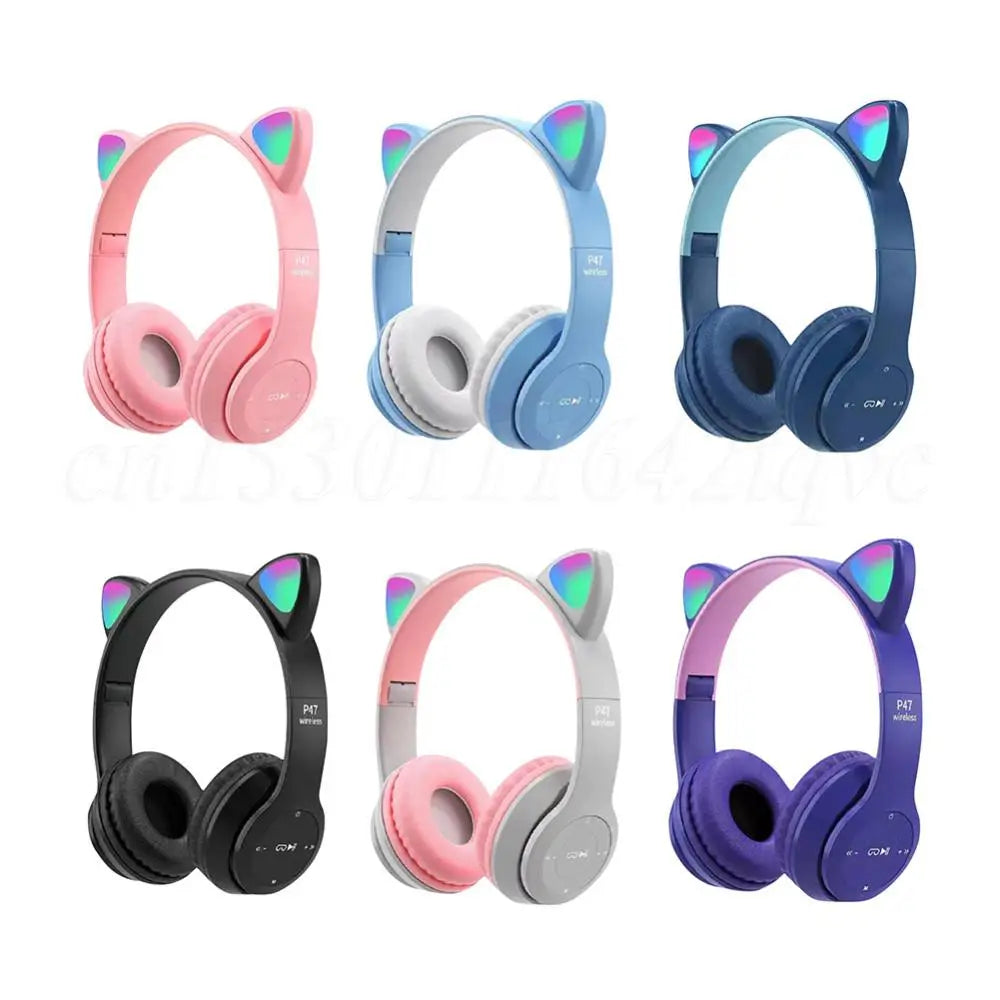 Wireless Headphones Cat Ear Gaming Headset Glow Light Bluetooth-Compatible Helmets Cute Over-Ear Headsets for Kids and Adult Shopifynow
