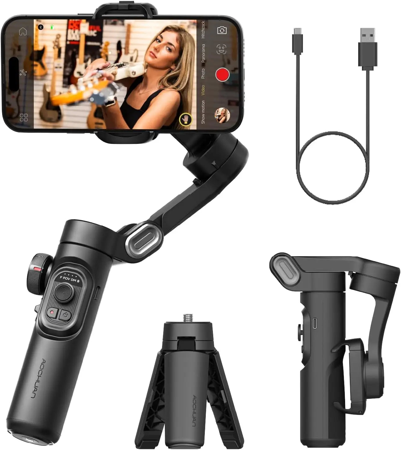 AOCHUAN 3-Axis Handheld Gimbal Stabilizer SmartXE for Smartphone for iPhone Android AI Face Tracking TikTok Vlog - Shopifynow