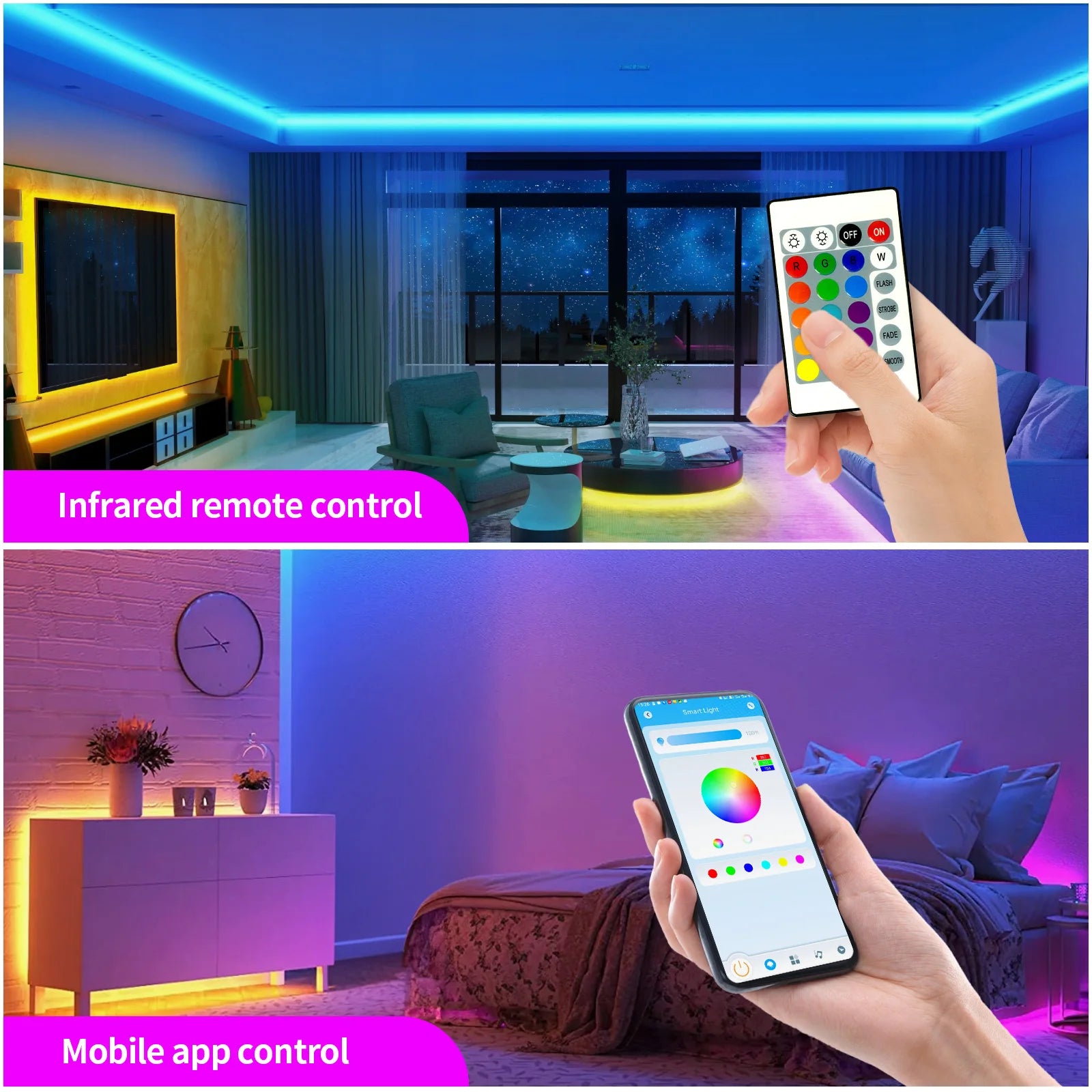 100FT WIFI LED strip lights, music synchronization RGB LED light, with remote control and application. Shopifynow