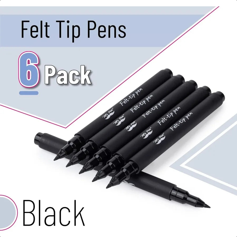 Black Felt Tip Pens Fine Point Pens Black Pack of 6 Fast Dry No Smear  Markers