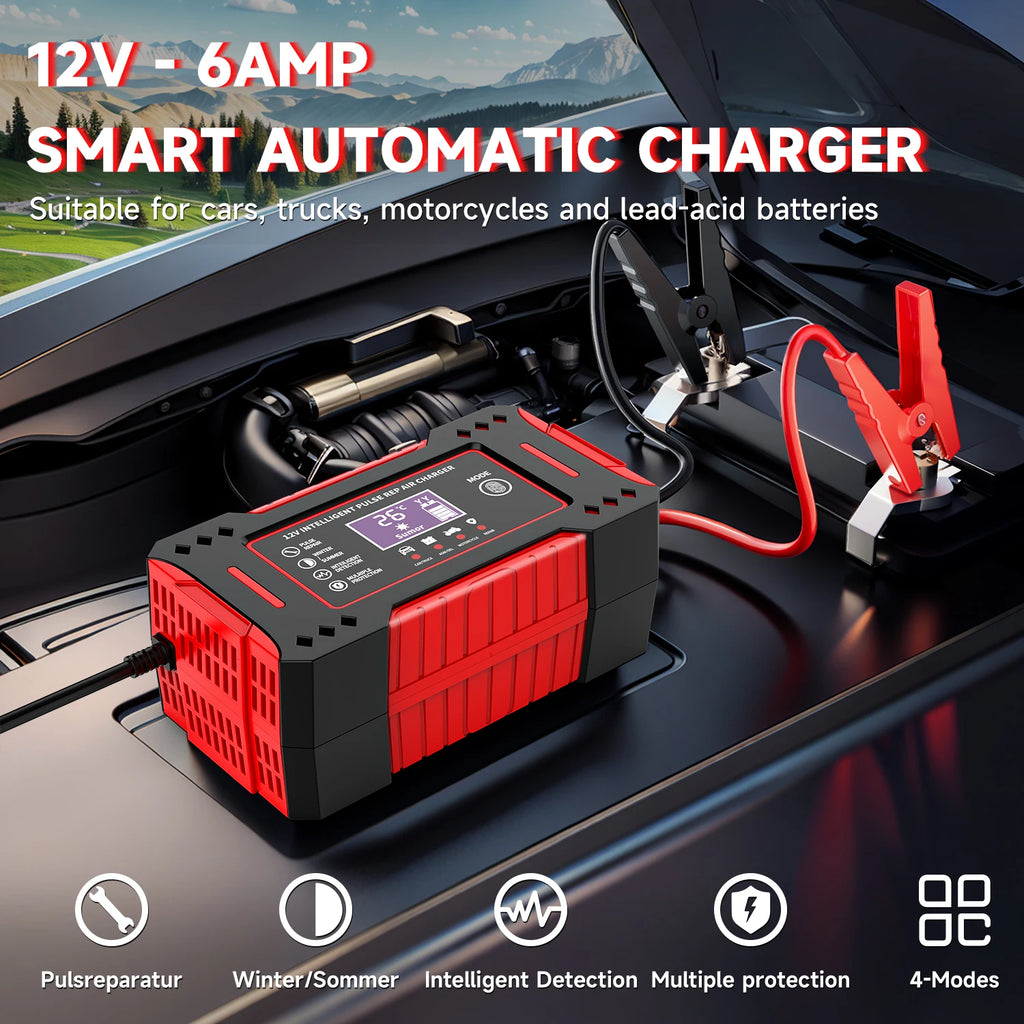 6A 12V Repair LCD Display Intelligent Car Battery Charger Car and Motorcycle Battery Charging Unit Lead-Acid Battery Shopifynow