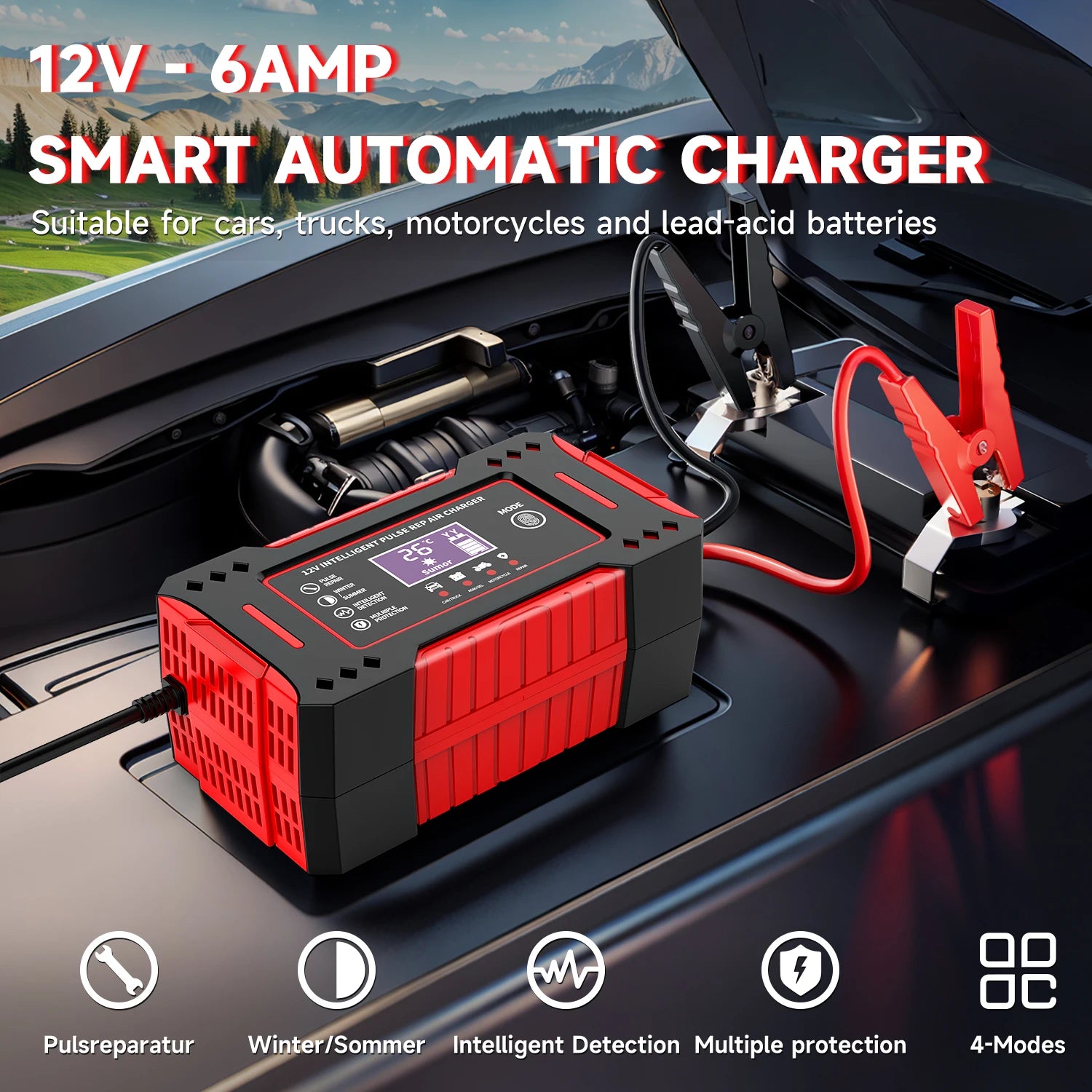 6A 12V Repair LCD Display Intelligent Car Battery Charger Car and Motorcycle Battery Charging Unit Lead-Acid Battery Shopifynow