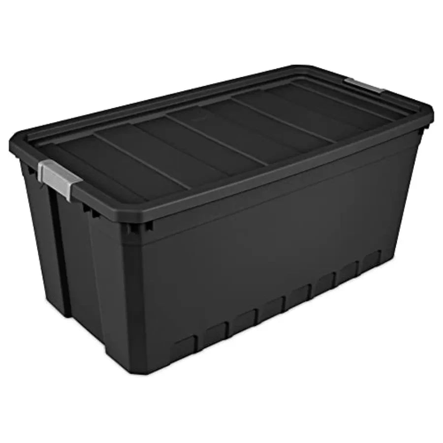 50Gallon Large Stackable Rugged Industrial Storage Tote Container with Gray Latching Clip Lid for Garage Attic Worksite or Camp Shopifynow