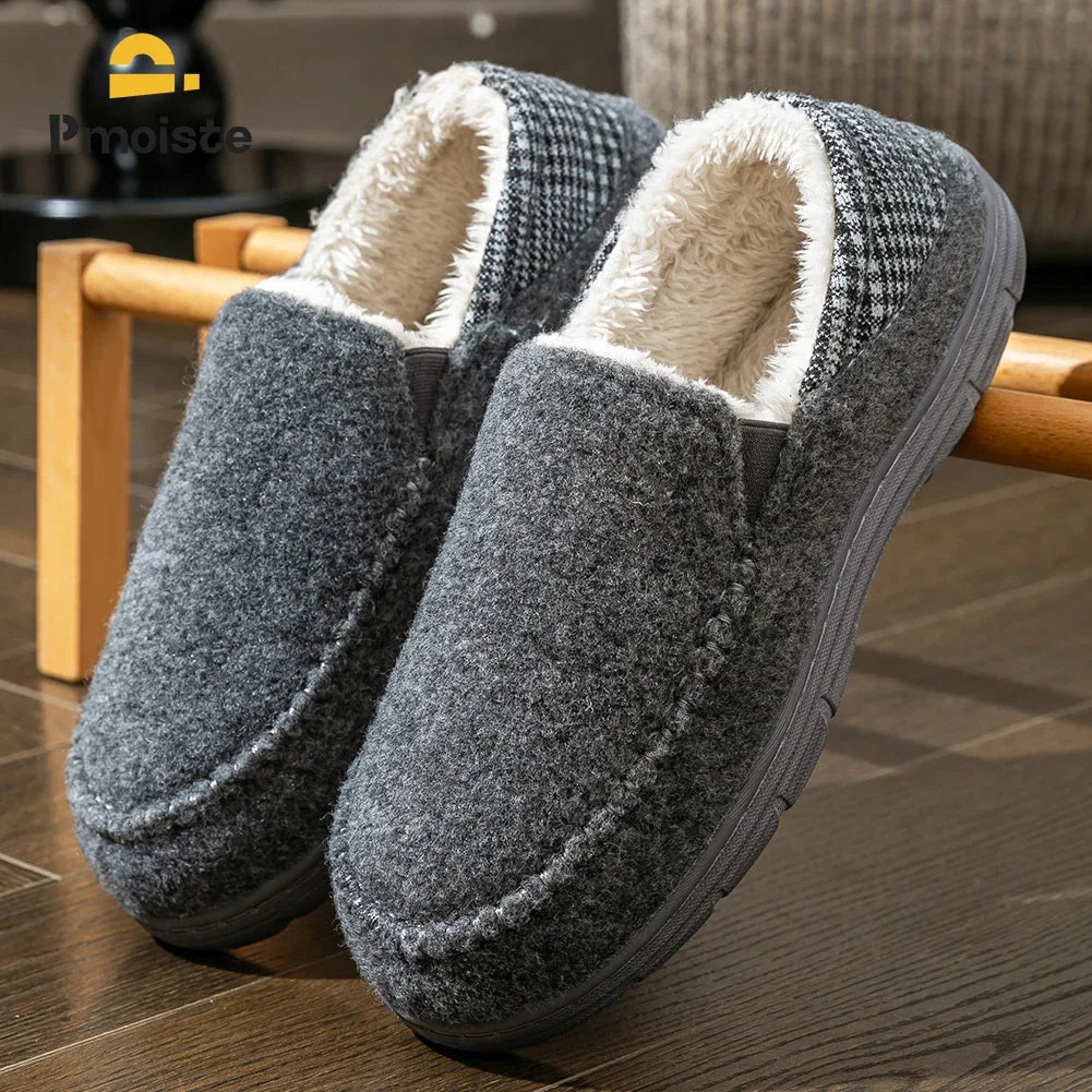 Winter Slippers for men Mark Line Sole Comfortable Felt Warm Non Slip Soft Memory Foam Cushion House Shoes Shopifynow