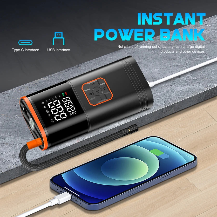 Digital Display Portable Tire Inzzator, USB Rechargeable Air Compressor for Car Bike Motorcycle Tires, Balls, Inflatable Toys Shopifynow