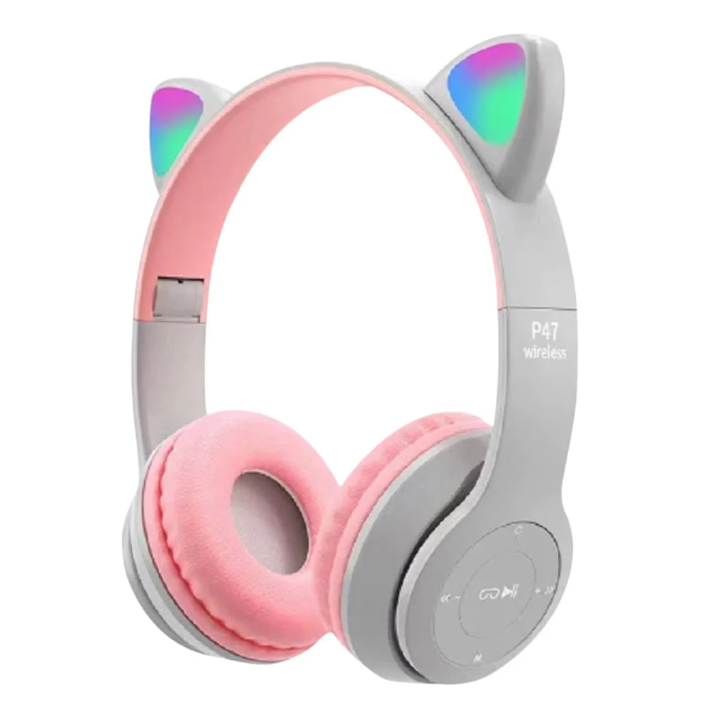 Wireless Headphones Cat Ear Gaming Headset Glow Light Bluetooth-Compatible Helmets Cute Over-Ear Headsets for Kids and Adult Shopifynow