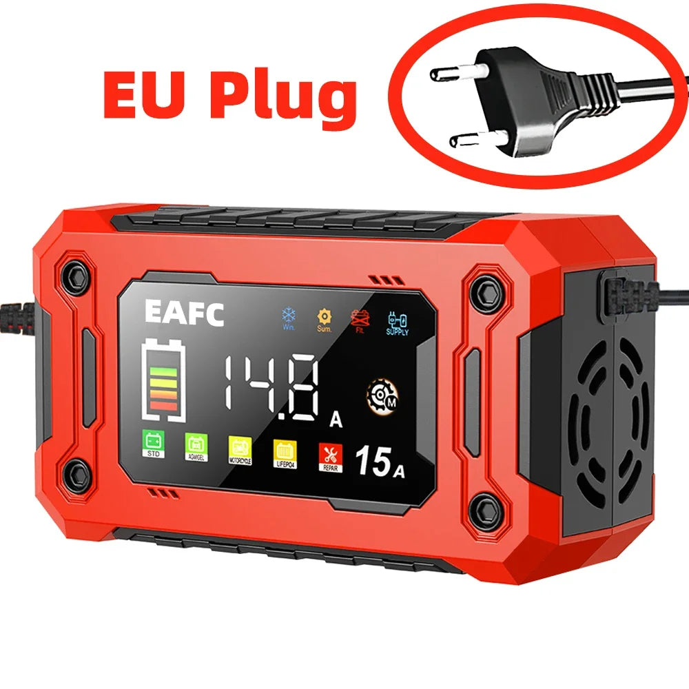 12V15A Car Smart Pulse Repair Charger suitable for cars, motorcycles, boats, AGM, GEL, WET lead-acid batteries Shopifynow