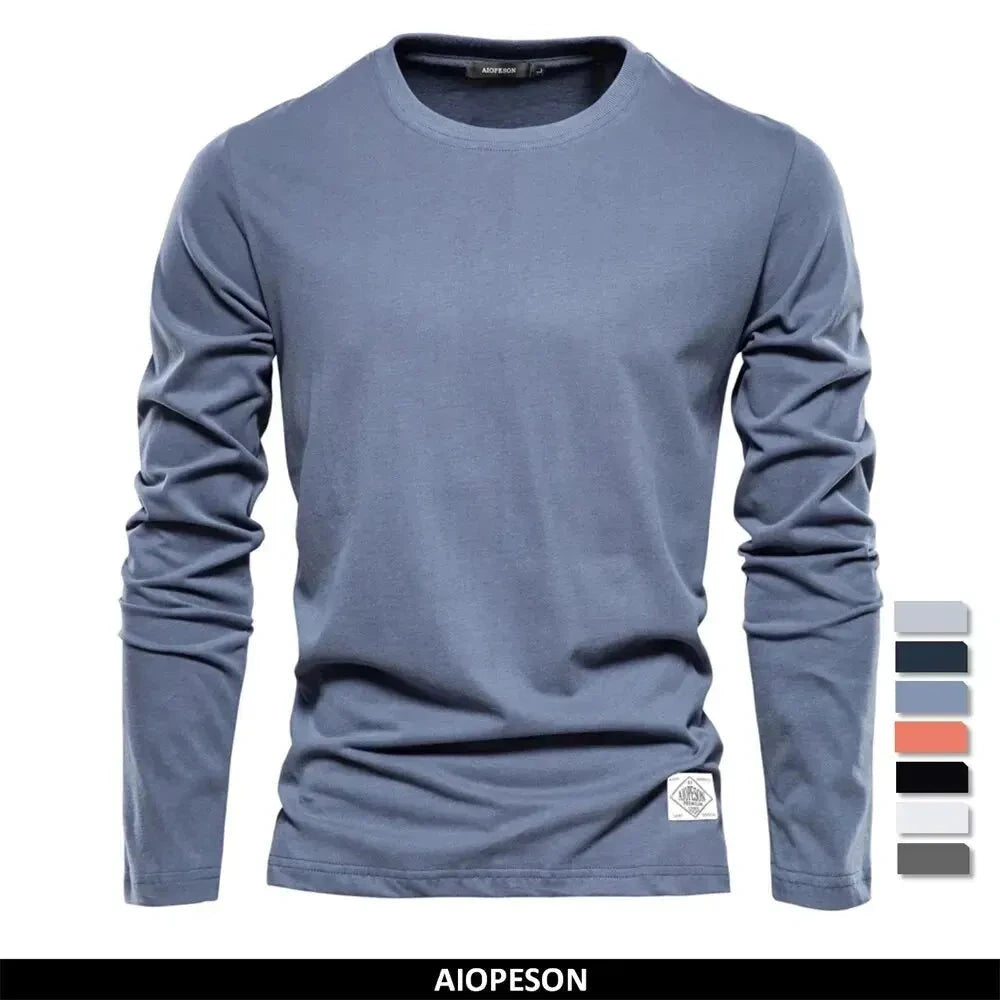 100% Cotton Long Sleeve T Shirt For Men Solid Spring Casual Mens T-shirts High Quality Male Tops Classic Clothes Men's T-shirts Shopifynow