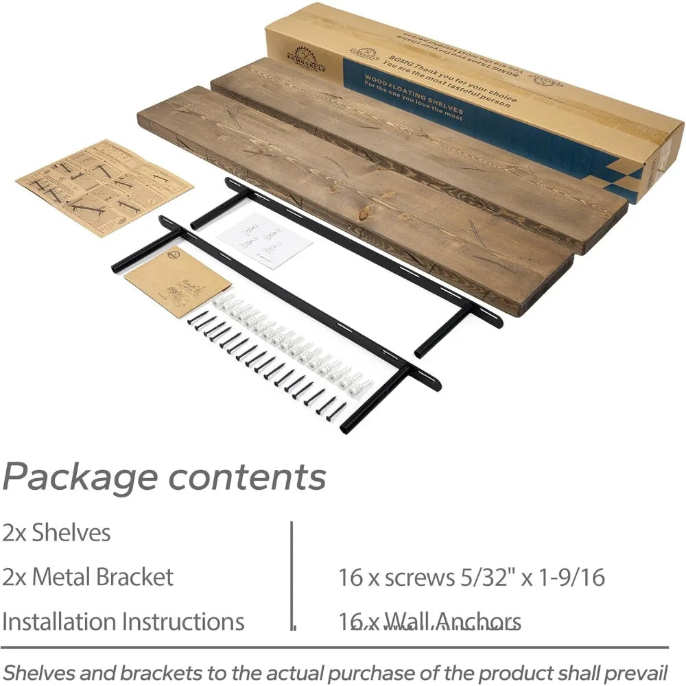 36 Rustic Distressed Wooden Floating Shelves - Wide for Home Use in Bathroom, Living Room, Bedroom, and Kitchen Shopifynow
