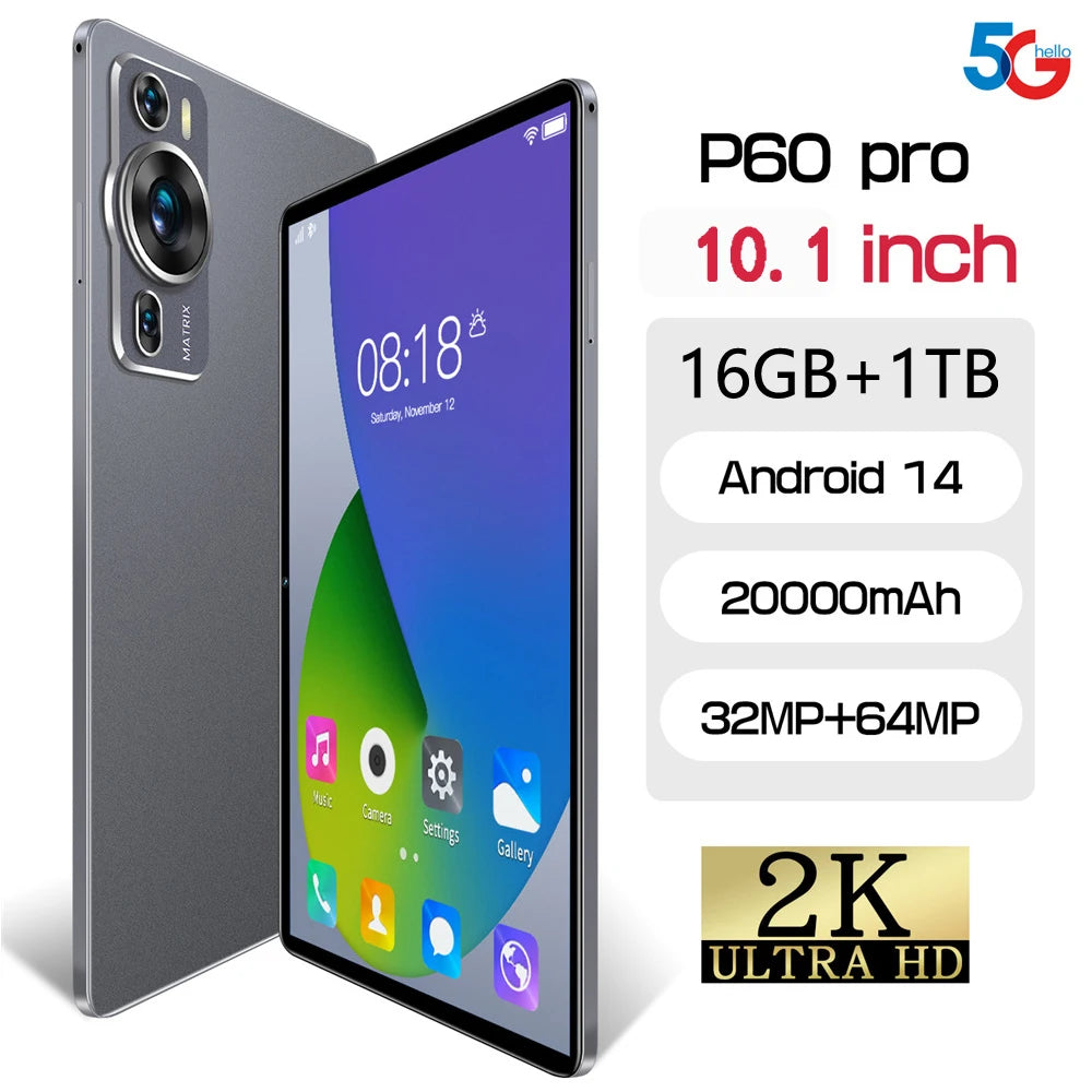 2025 Original P60 Pro Tablets 5G Dual SIM Global Version Tablet PC 16GB+1TB 10HD 20000mAh High-end Android 14 Tab With keyboard Shopifynow