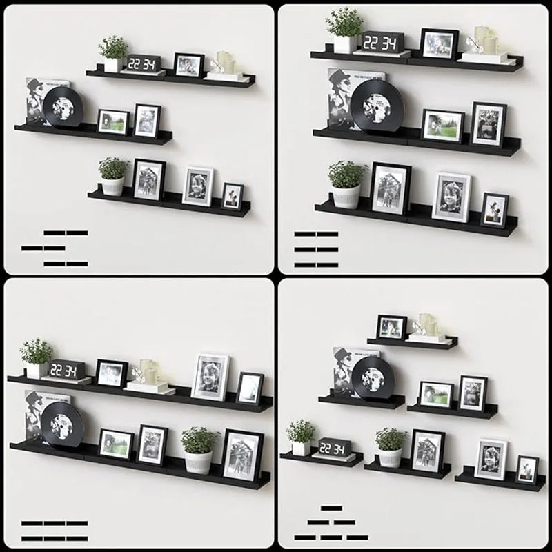 6 pieces wall hanging TV wall Mezzanine bedroom living room Solid wood partition wall Honor wall display stand black Shopifynow
