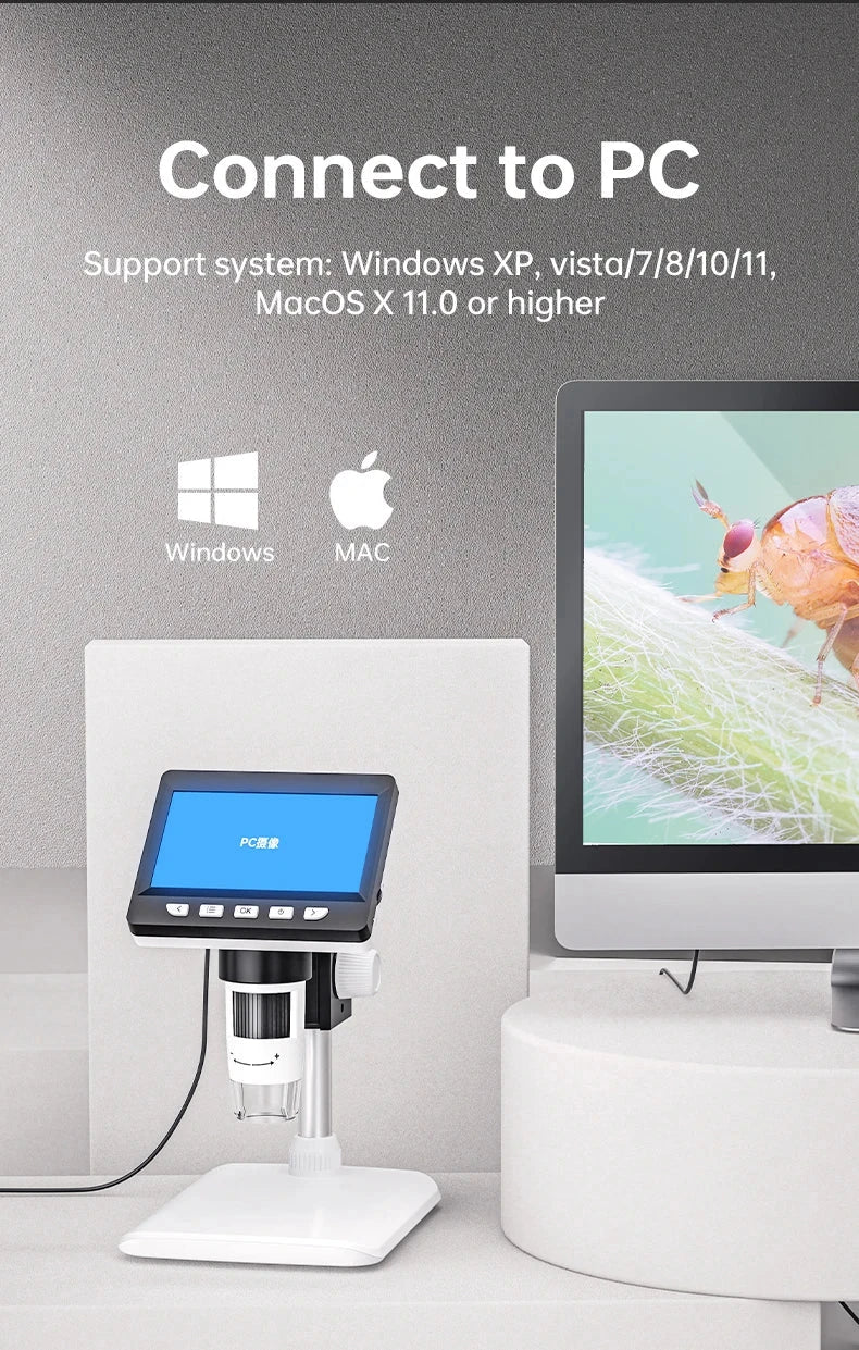 Digital Microscope 4.3" IPS USB Coin Microscope 1000X Magnification 2MP Ultra-Precise Focusing Soldering Microscopes for Repair Shopifynow