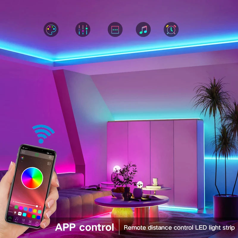 LED Strip Lights RGB 5050 LED Strips Bluetooth APP Control Color Changing DC 12V 30LEDS/M Per Meter For Bedroom Room Kitchen Bar Shopifynow