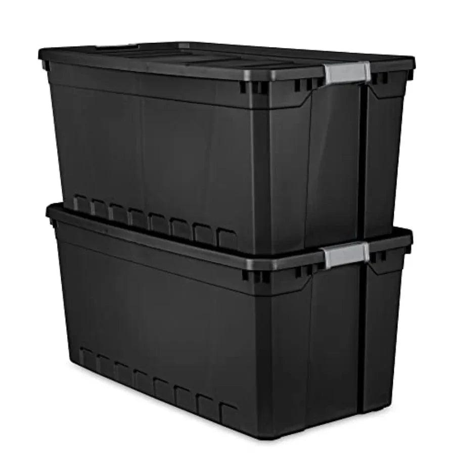 50Gallon Large Stackable Rugged Industrial Storage Tote Container with Gray Latching Clip Lid for Garage Attic Worksite or Camp Shopifynow