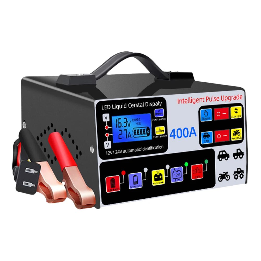 Heavy Duty Car Battery Charger 12/24V 400A Full Automatic Car Battery Charger 220W High Power Smart Pulse Repair Battery Charger Shopifynow
