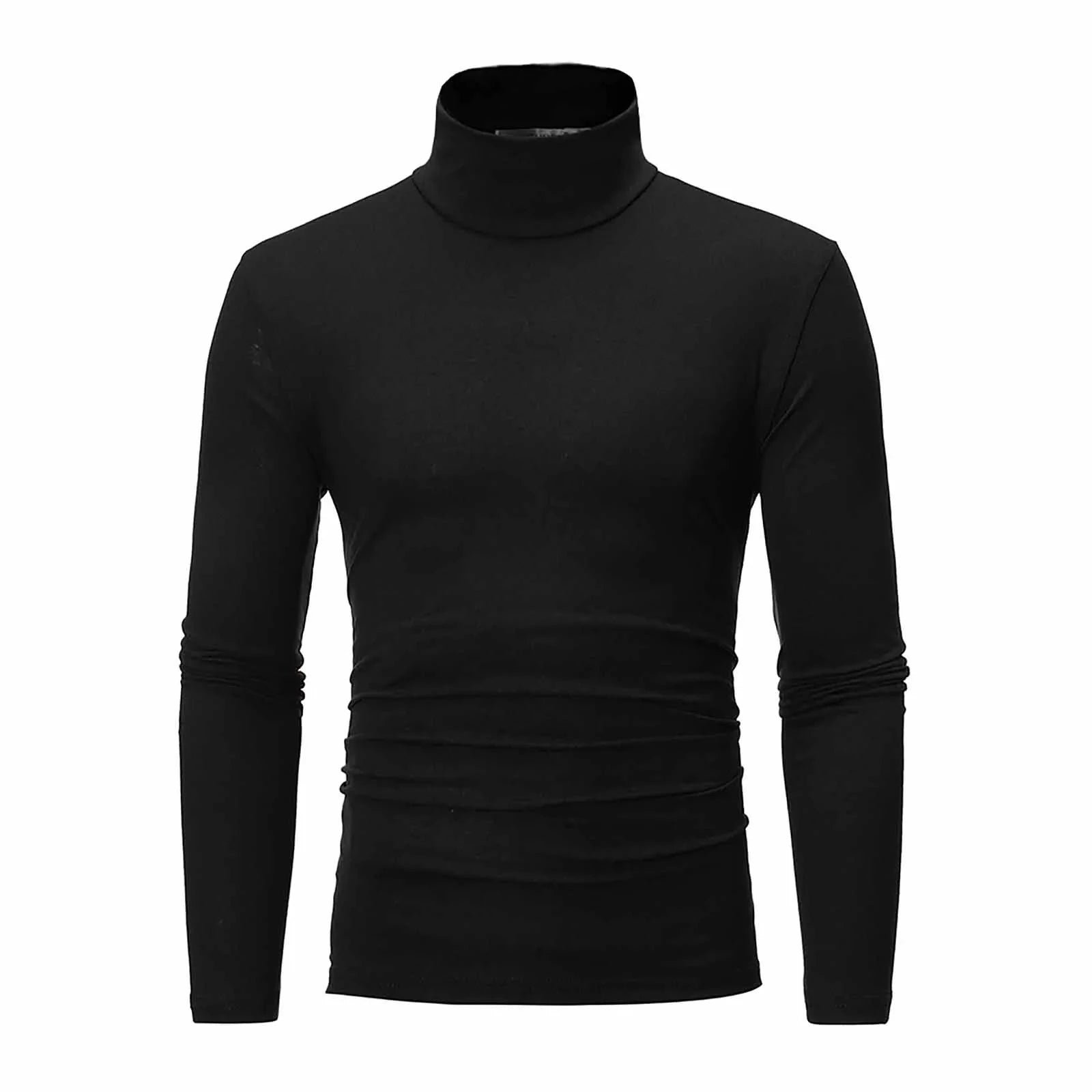 Basic Bottoming Plain T-Shirt Fashion Men'S Casual Slim Fit Basic Turtleneck High Collar Pullover Male Autumn Spring Thin Tops Shopifynow