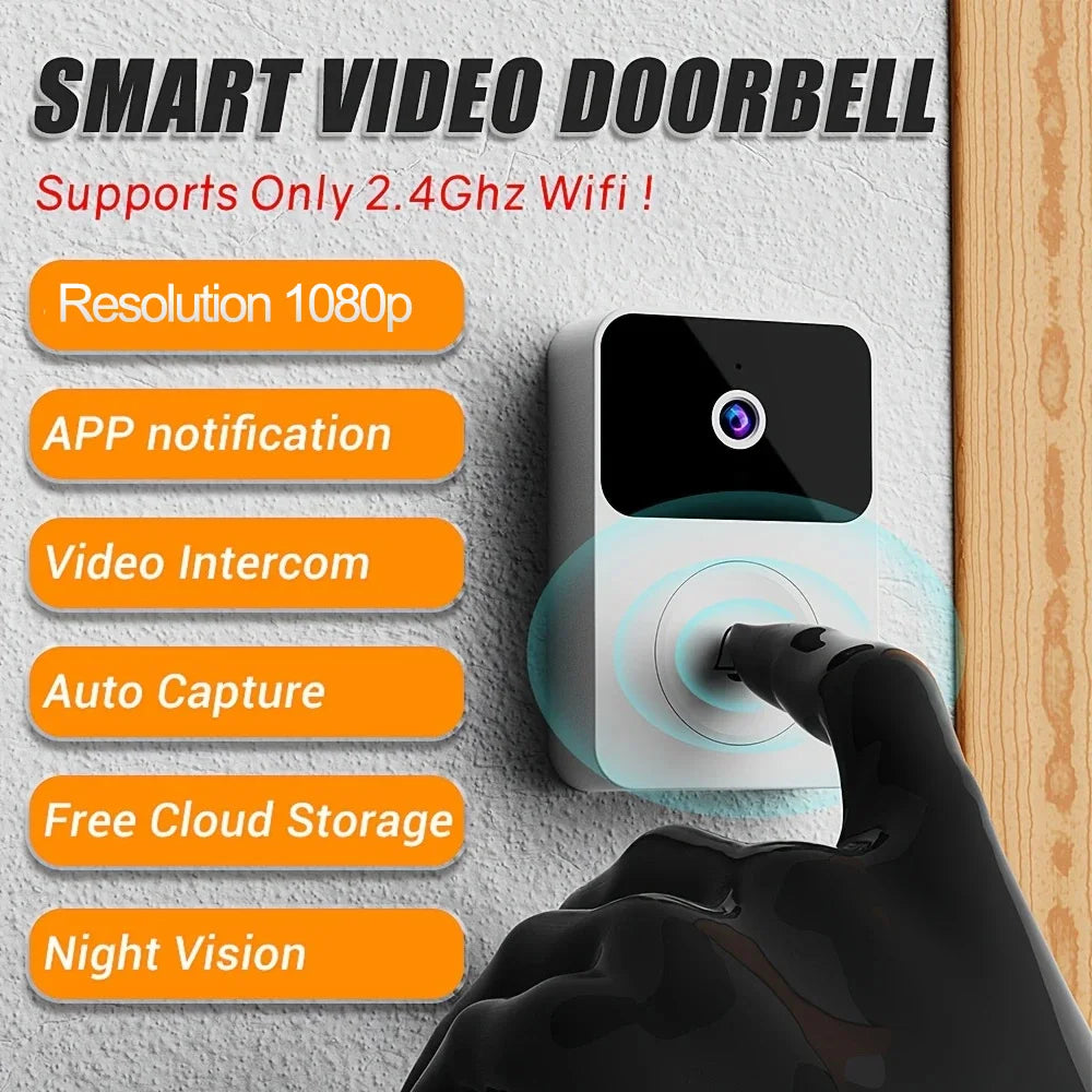 Doorbell Smart Home Door Bell Wireless Rechargeable Battery Outdoor HD Camera Two Way Audio Visual phone monitoring Doorbell Shopifynow