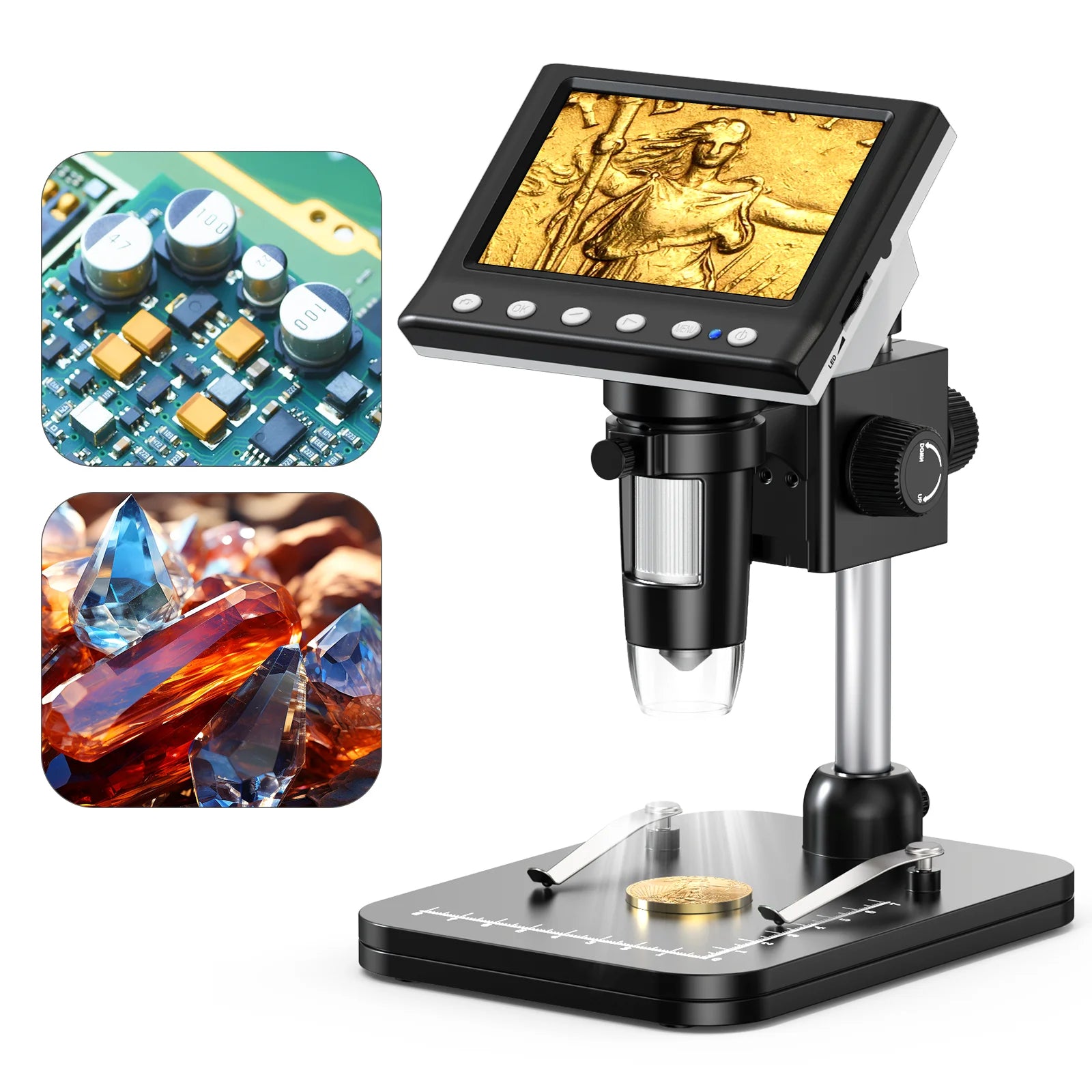 Hayve 4.3'' Digital Microscope 1000X Coin Microscope 1080P Video Microscope for Adult Soldering Microscope With 8 LEDs , PC View Shopifynow