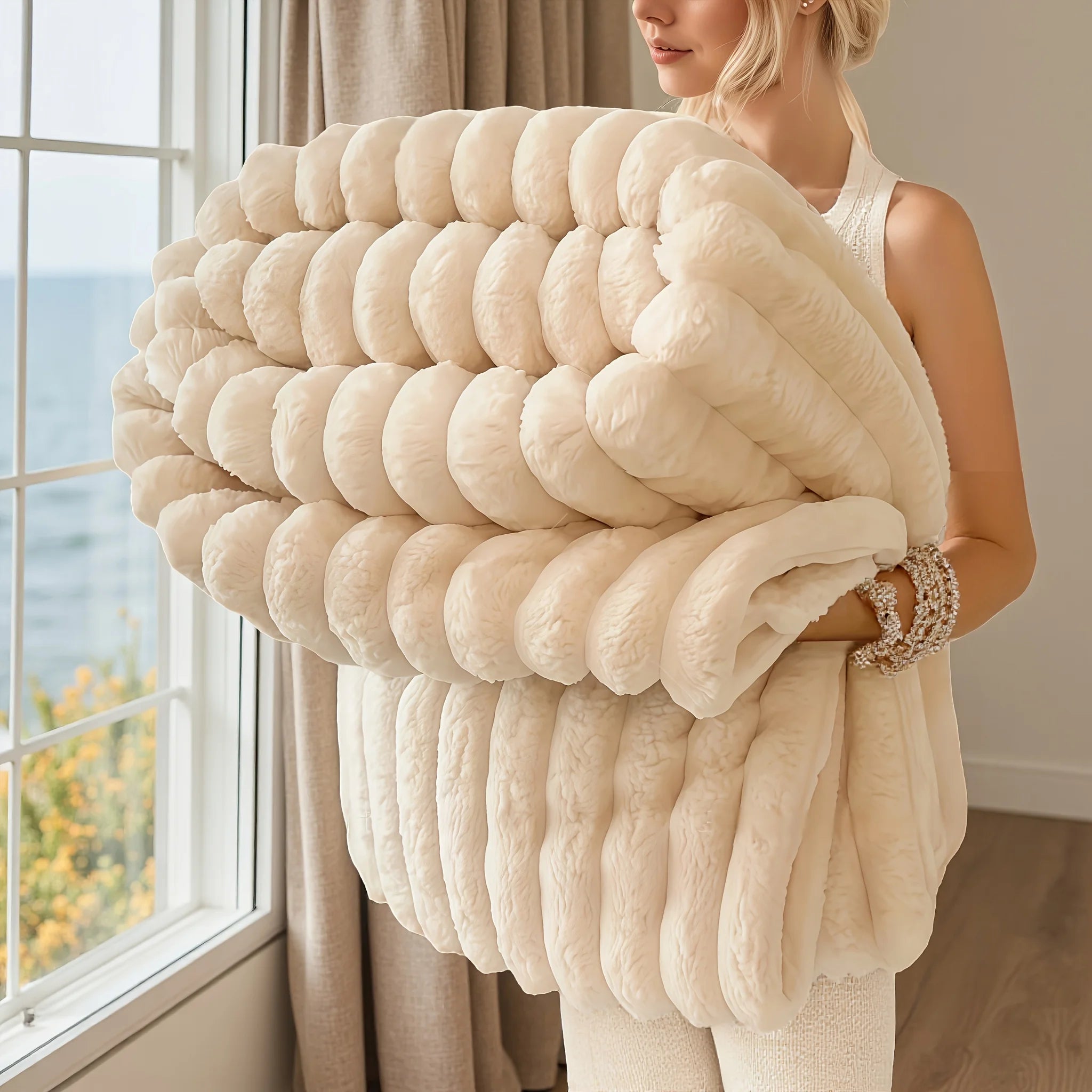 Luxurious Super Soft Faux Rabbit Fur Blanket - Warm & Cozy Throw for Couch, Bed & Travel - Versatile All-Season Gift Shopifynow