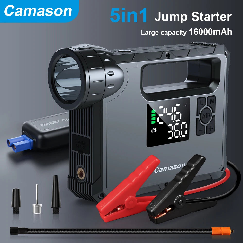 5 in 1 Car Jump Starter with air Compressor Portable Flashlight Starting Device Power Bank Battery Automotive Booster start - Shopifynow